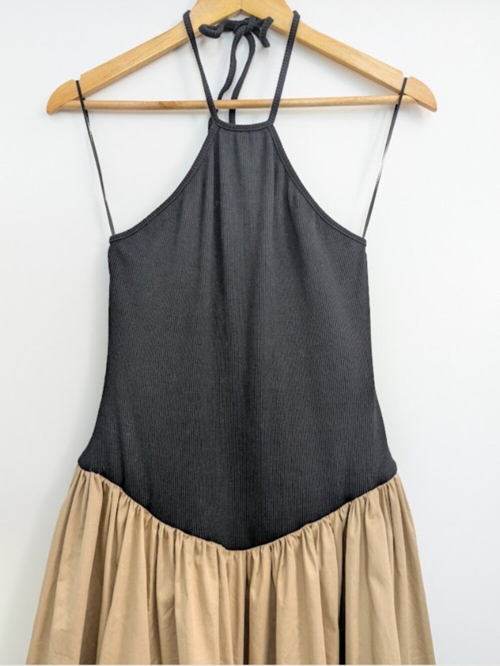 Anthropologie Maeve Black Beige Halter Maxi Dress Size M - Picture 3 of 12
